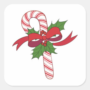 Christmas Candy Cane Square Sticker