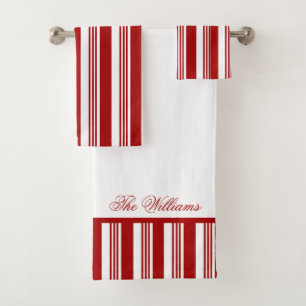 Christmas Candy Cane Stripe Personalised Towel Set