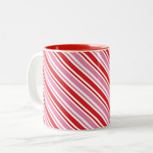 CHRISTMAS CANDY CANE STRIPES cute modern red pink Two-Tone Coffee Mug