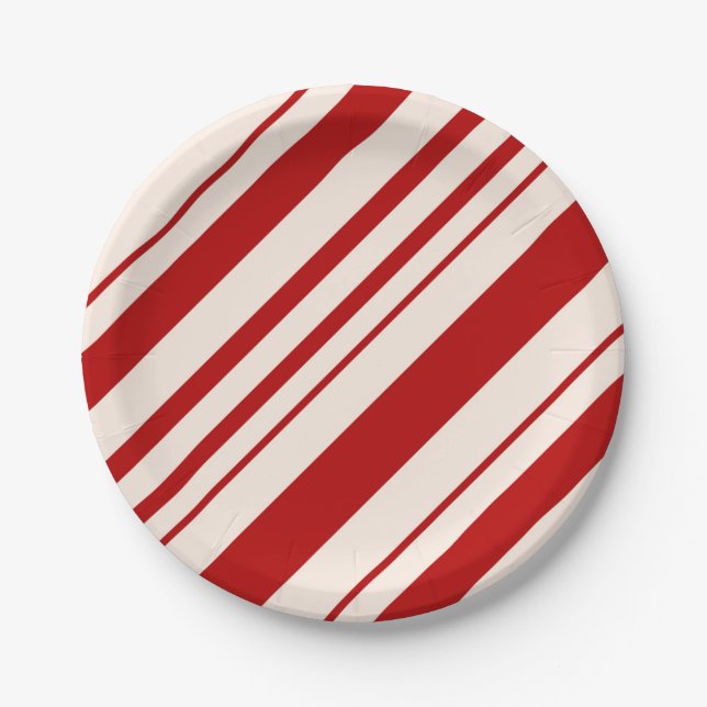 Christmas Candy Cane Stripes Holiday Pattern  Paper Plate (Front)