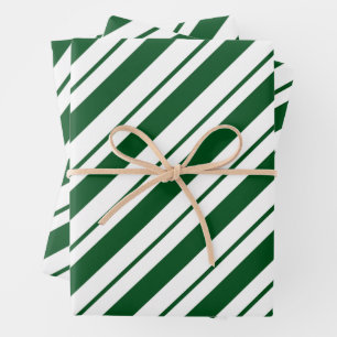Christmas Candy Cane Stripes in Green and White Wrapping Paper Sheet
