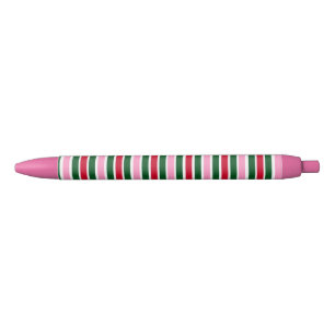 Christmas Candy Cane Stripes in Pink Green and Red Black Ink Pen