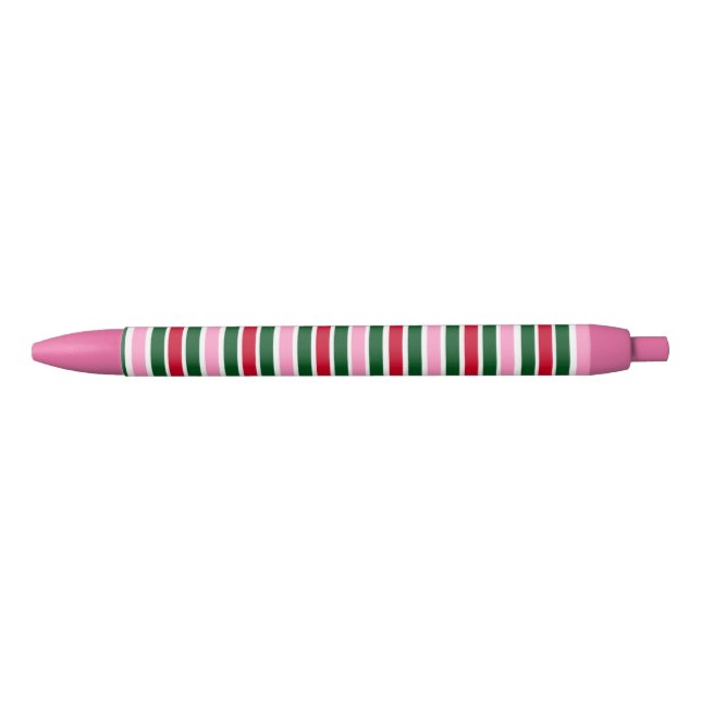 Christmas Candy Cane Stripes in Pink Green and Red Black Ink Pen (Front)