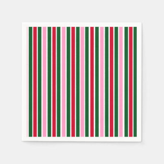 Christmas Candy Cane Stripes in Pink Green and Red Napkin