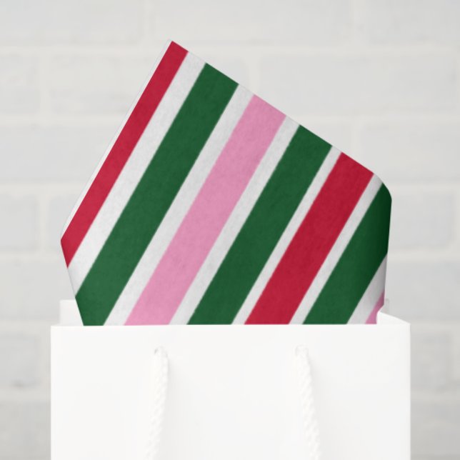 Christmas Candy Cane Stripes in Pink Green and Red Tissue Paper (Gift Bag)