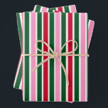 Christmas Candy Cane Stripes in Pink Green and Red Wrapping Paper Sheet<br><div class="desc">Modern Christmas colours of red,  white,  green,  and pink</div>