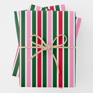 Christmas Candy Cane Stripes in Pink Green and Red Wrapping Paper Sheet