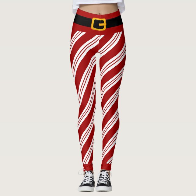Christmas candy cane stripes Leggings (Front)