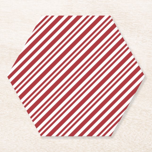 Christmas Candy Cane Stripes Paper Coaster (Front)