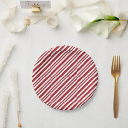 Christmas Candy Cane Stripes Paper Plate
