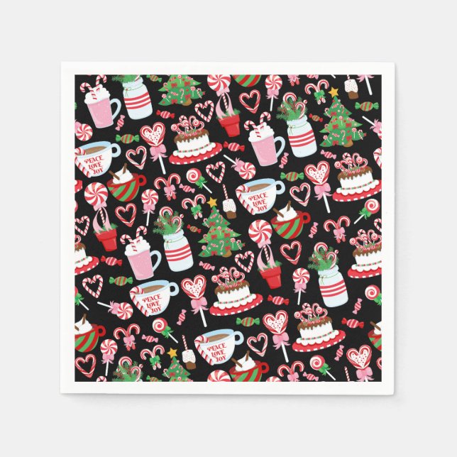 Christmas Candy Cane Sweets Pattern Napkin (Front)