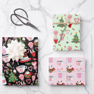 Christmas Candy Cane Sweets Patterns Wrapping Paper Sheet