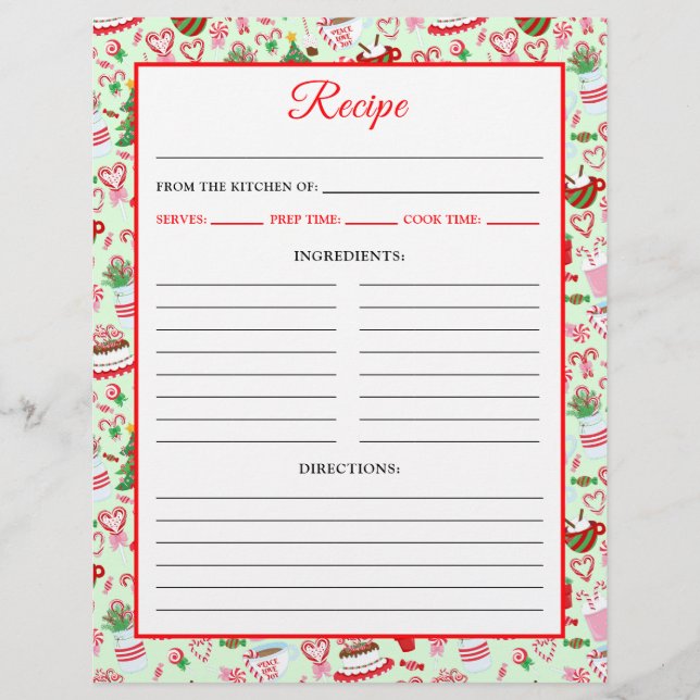 Christmas Candy Cane Sweets Recipe Page (Front)