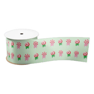 Christmas Candy Cane Swirls Pattern Satin Ribbon