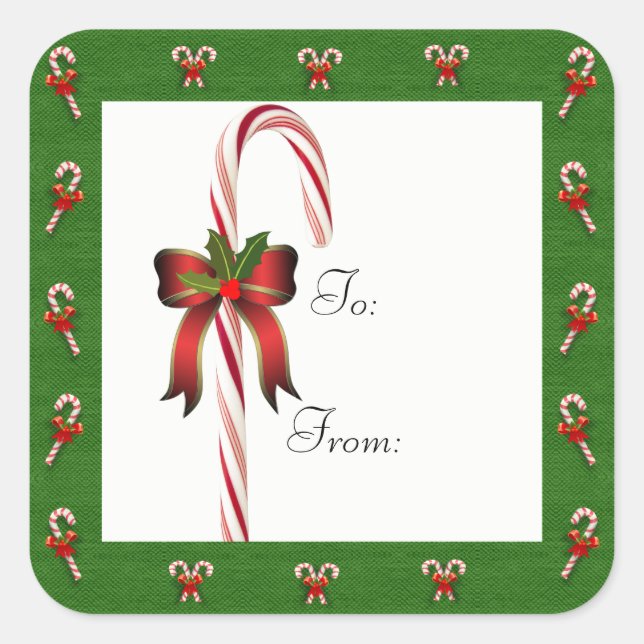 Christmas Candy Cane To/From Gift Sticker (Front)