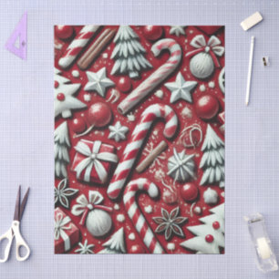 Christmas Candy Cane Tree Presents Red Decoupage Tissue Paper