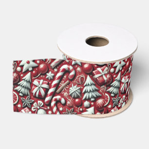 Christmas Candy Cane Tree Presents Red Grosgrain Ribbon