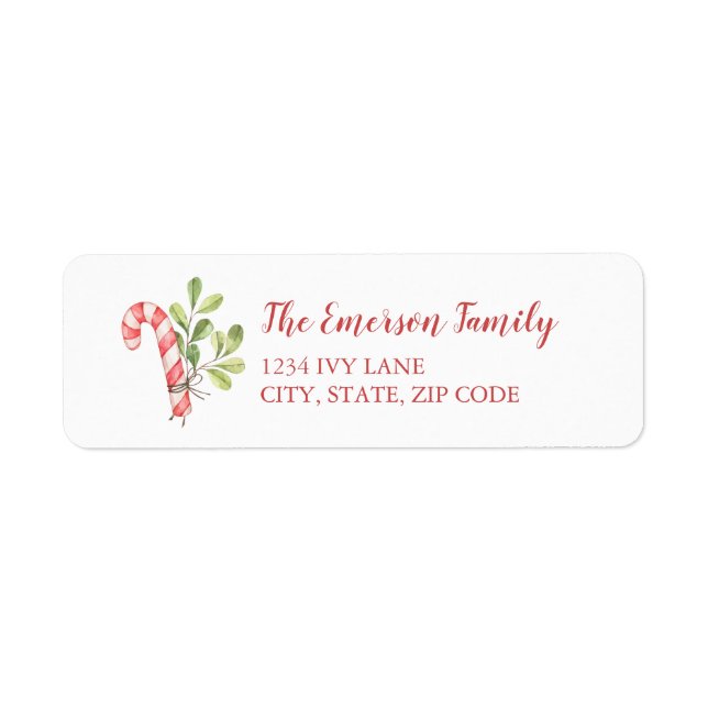 Christmas Candy Cane Winter Botanical Return Label (Front)