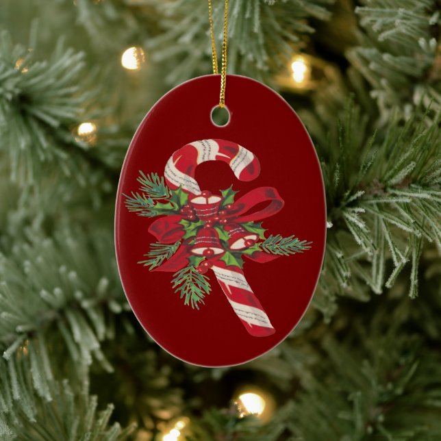 Christmas Candy Cane With Decorative Ribbon Ceramic Tree Decoration (Tree)