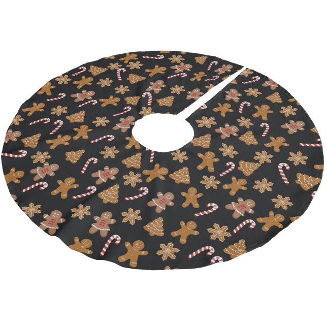 Christmas Candy Canes and Gingerbread Cookies Brushed Polyester Tree Skirt (Angled)