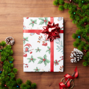 Christmas Candy Canes and Holly Wrapping Paper