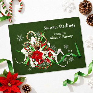 Christmas Candy Canes and Poinsettia Seasonal Postcard
