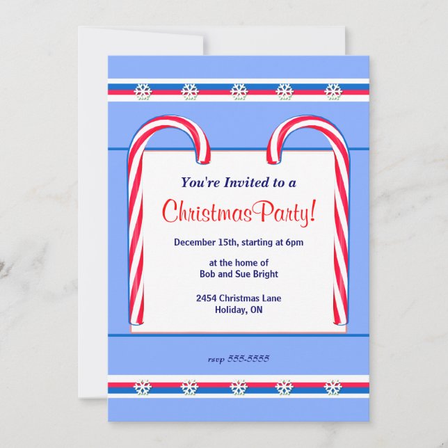 Christmas Candy Canes Blue Invitation (Front)