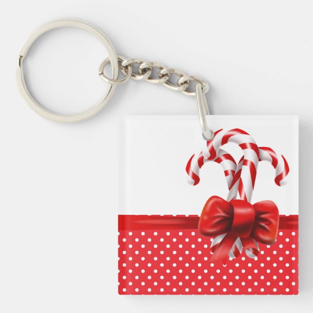 Christmas Candy Canes Bow with Red and White Dots  Key Ring (Front)