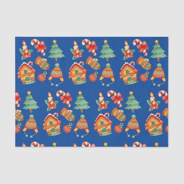 Christmas Candy Canes, Candles, and Trees  Tissue Paper (Front)