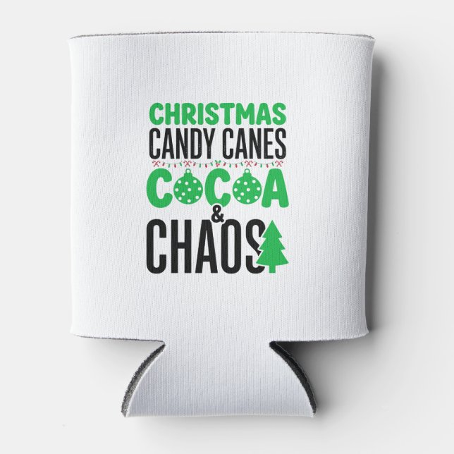 Christmas Candy Canes Cocoa Chaos Design Can Cooler (Front)