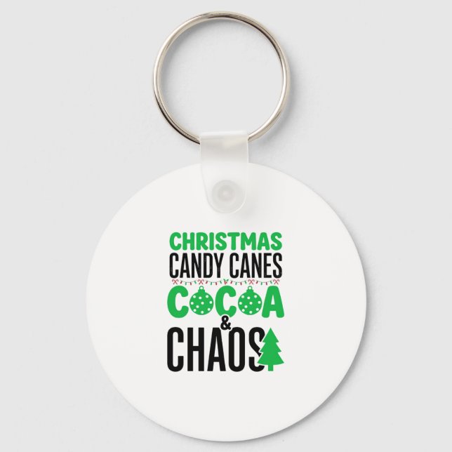 Christmas Candy Canes Cocoa Chaos Design Key Ring (Front)