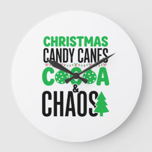 Christmas Candy Canes Cocoa Chaos Design Large Clock