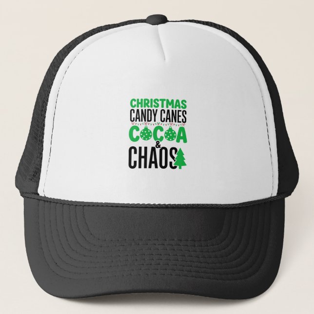 Christmas Candy Canes Cocoa Chaos Design Trucker Hat (Front)