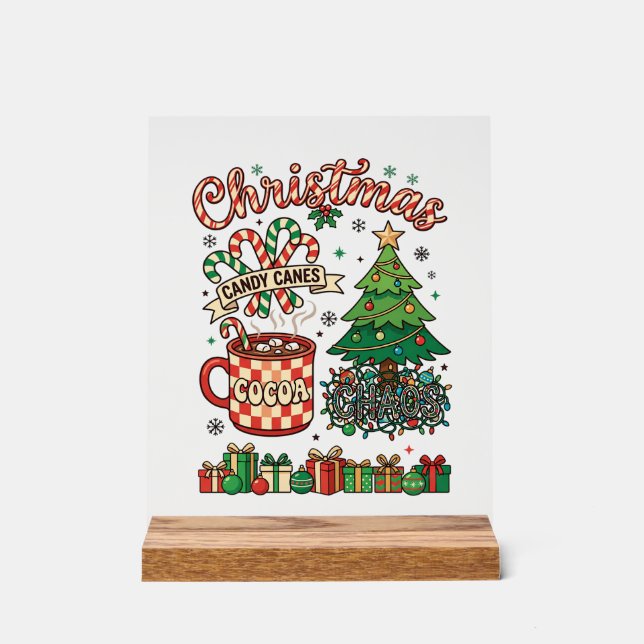 Christmas Candy Canes Cocoa Chaos Tree Mug Present Acrylic Sign (Front)
