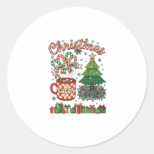 Christmas Candy Canes Cocoa Chaos Tree Mug Present Classic Round Sticker (Front)