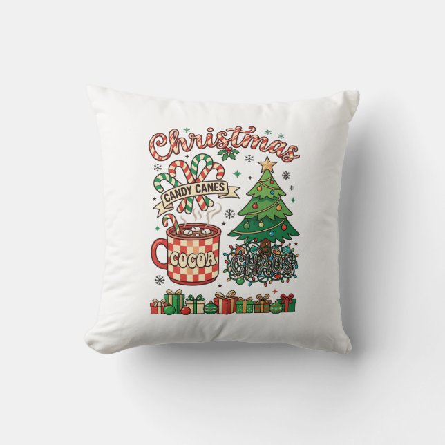 Christmas Candy Canes Cocoa Chaos Tree Mug Present Cushion (Front)