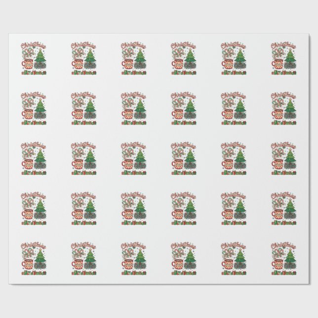 Christmas Candy Canes Cocoa Chaos Tree Mug Present Wrapping Paper (Flat)
