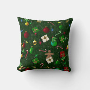 Christmas Candy Canes Gingerbread Packages Design Cushion