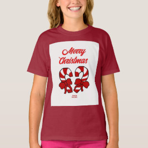 Christmas Candy Canes Girls Maroon Basic T Shirt