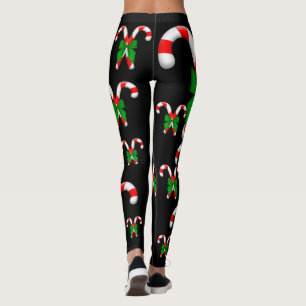 Christmas Candy Canes Green Bow Leggings