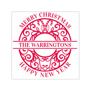 Christmas Candy Canes Lacy Filigree Family Name Self-inking Stamp