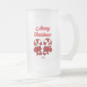 Christmas Candy Canes Large Frosted Glass Mug