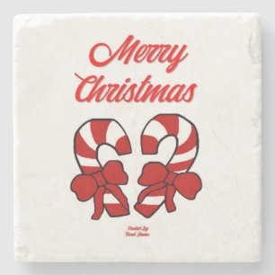 Christmas Candy Canes Marble Stone Coaster