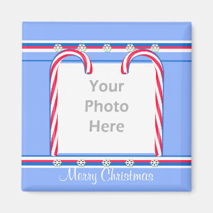 Christmas Candy Canes on Blue (photo frame) Magnet