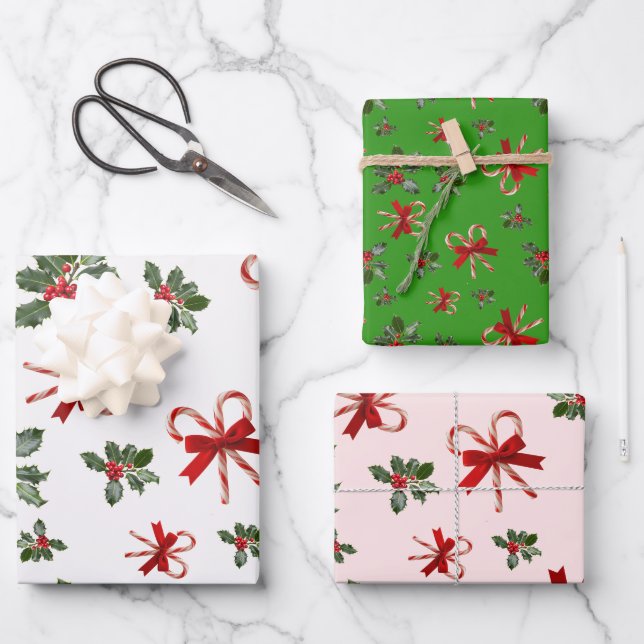 Christmas Candy Canes Pattern Wrapping Paper Sheet (Front)