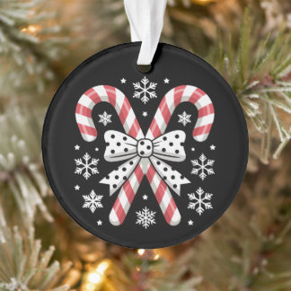 Christmas Candy Canes Polka Dot Bow Snowflakes Ornament