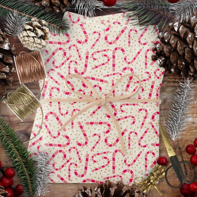 Christmas-Candy Canes-Red and Pink-Cream Textured Wrapping Paper Sheet (Christmas - Candy Canes-Red and Pink-Cream Textured Wrapping Paper Sheets by Leapfroglisics)