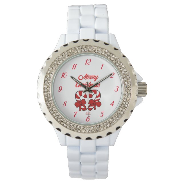Christmas Candy Canes Women's Rhinestone Watch (Front)