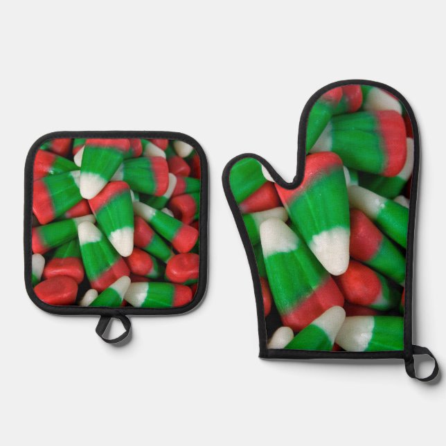 Christmas Candy Corn Oven Mitt & Pot Holder Set (Front)