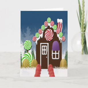 Christmas Candy Cosy Cabin Gingerbread House Holiday Card